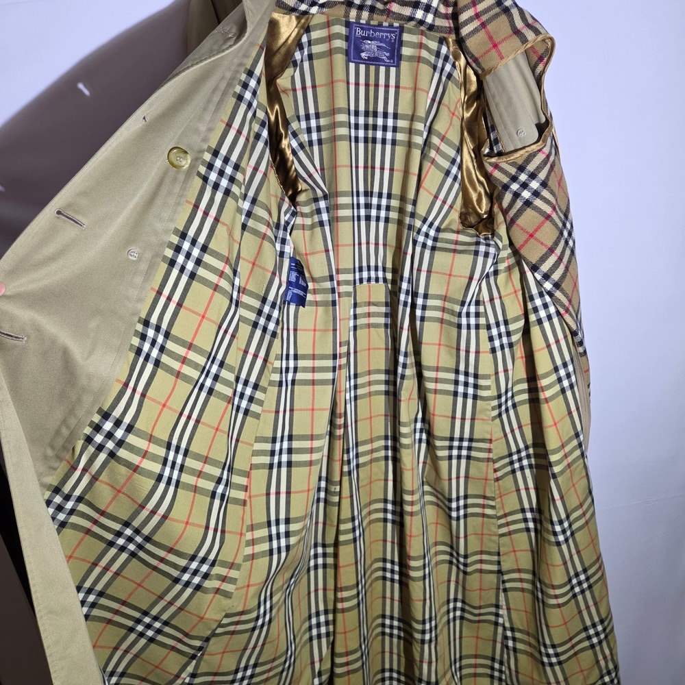 Burberrys Vintage Trench Coat Khaki Nova‎ Check Liner Belted Womens 14 XX-Long - Picture 4 of 16